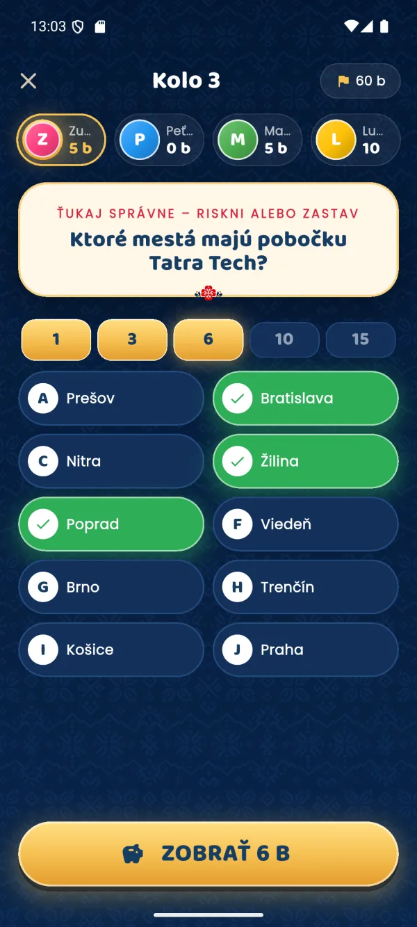 Otázka Ktoré mestá majú pobočku Tatra Tech s troma trafenými odpoveďami
